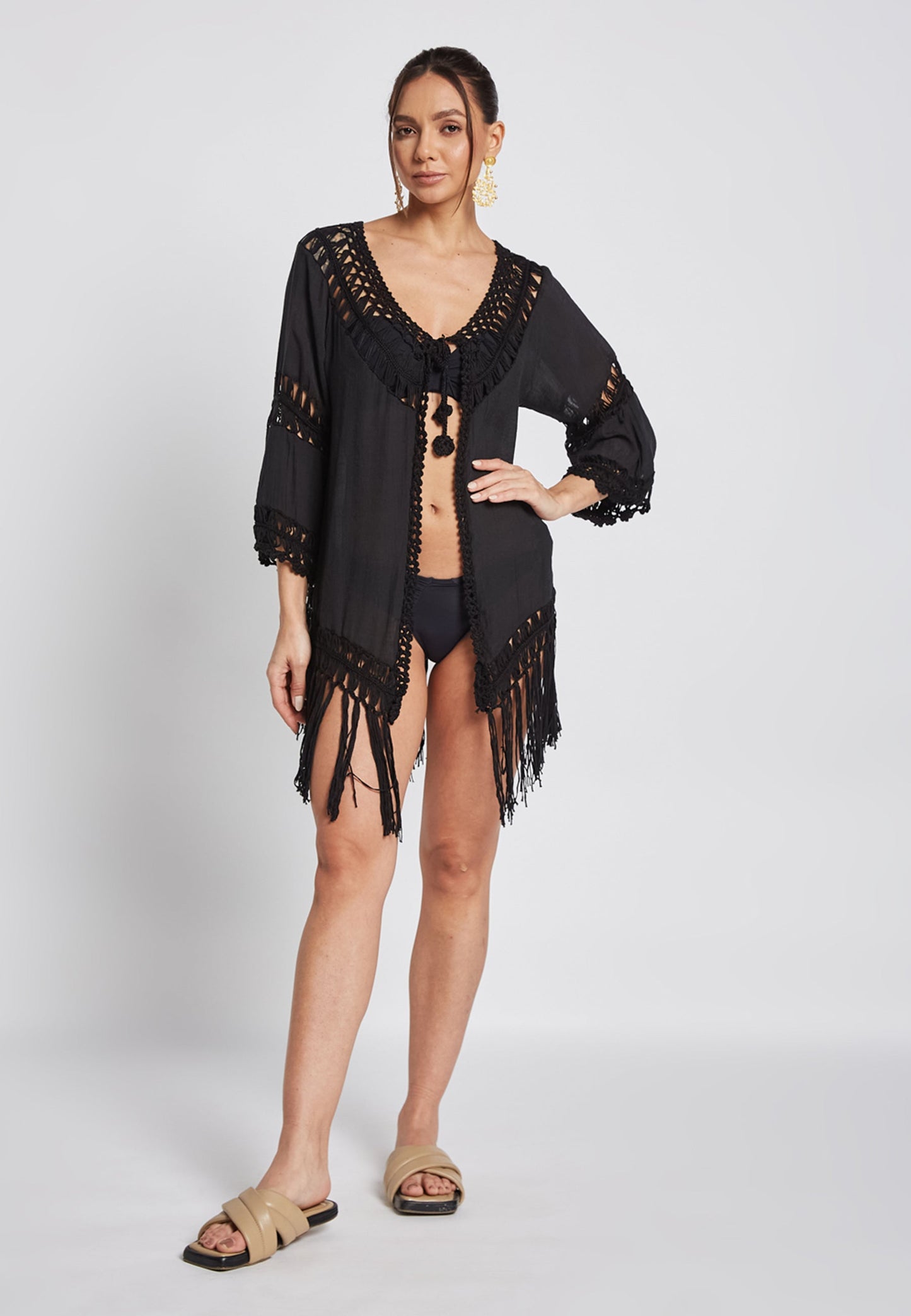 Reva Crochet Black Kimono