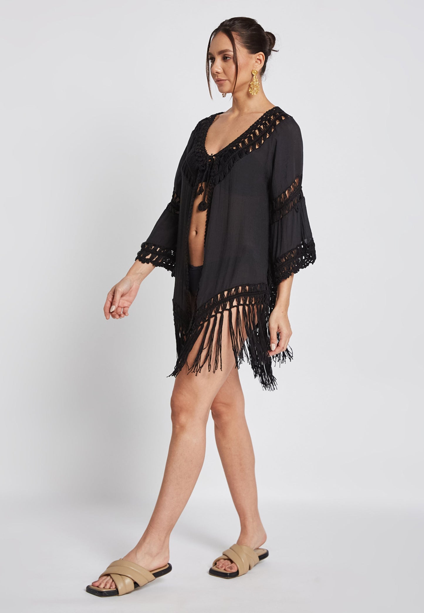 Reva Crochet Black Kimono