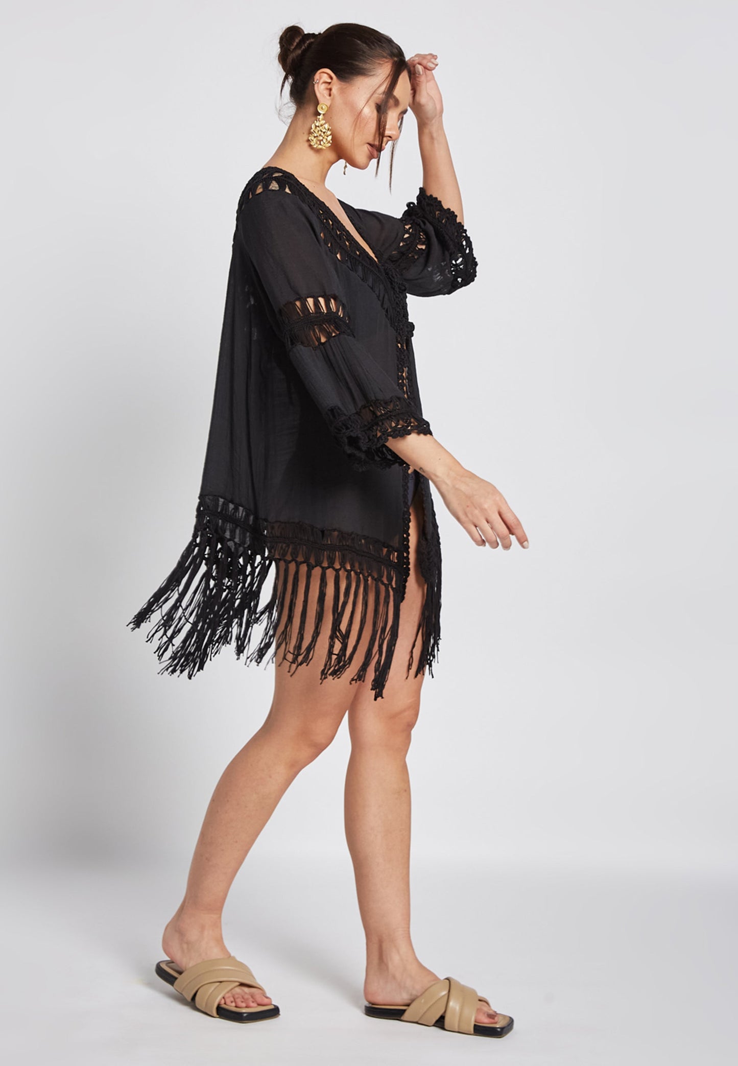 Reva Crochet Black Kimono