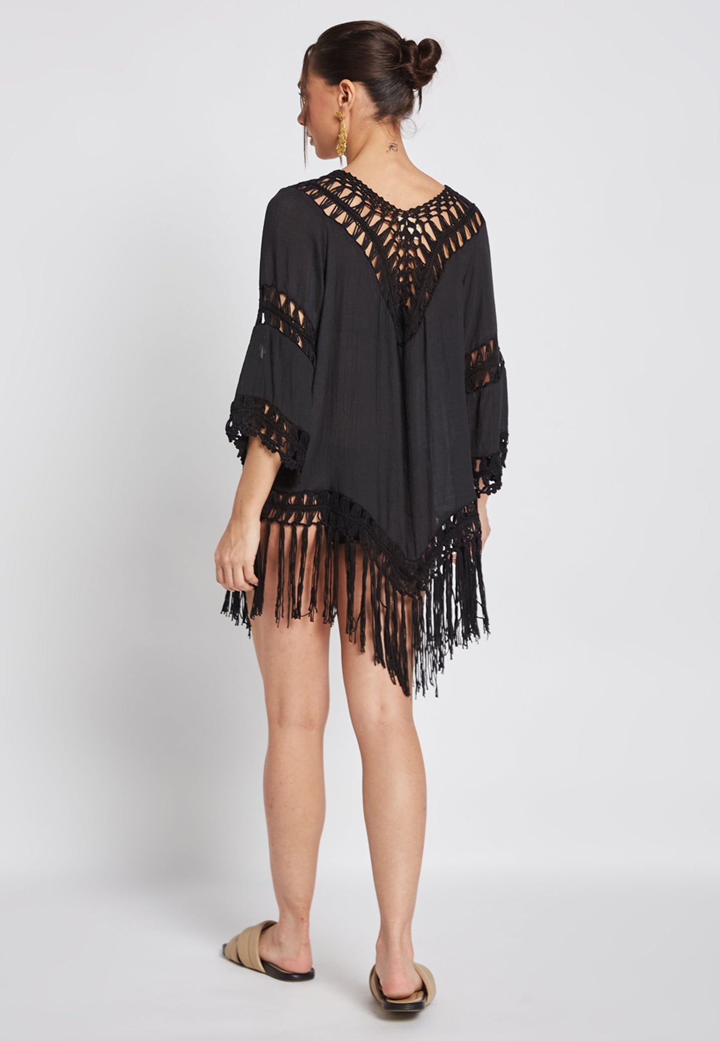 Reva Crochet Black Kimono