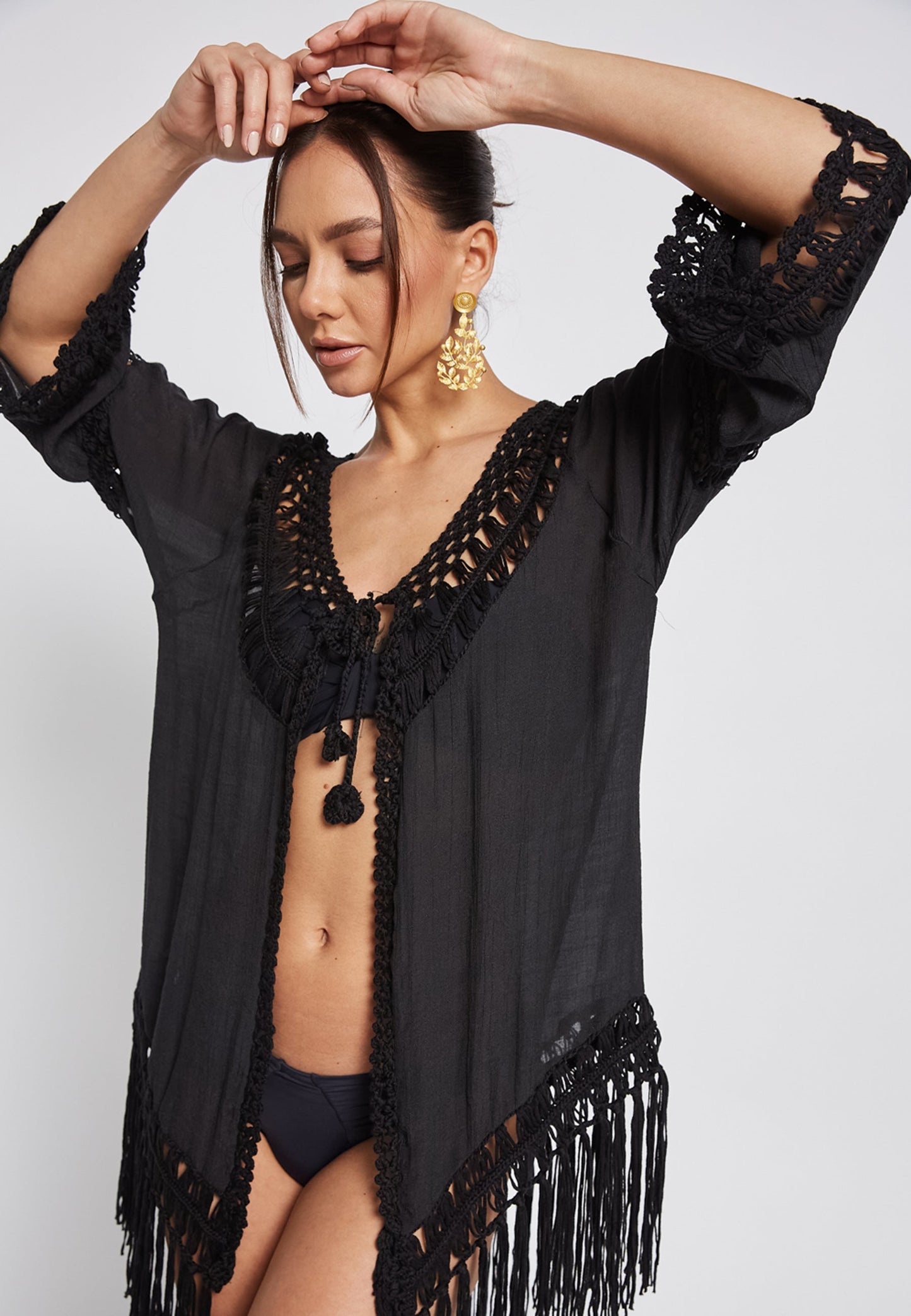 Reva Crochet Black Kimono