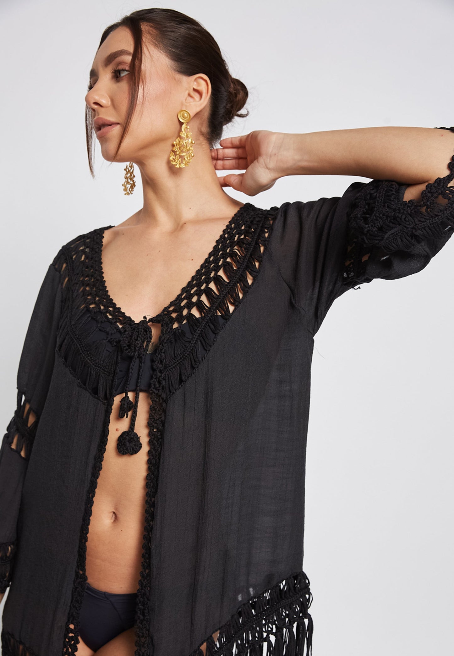 Reva Crochet Black Kimono