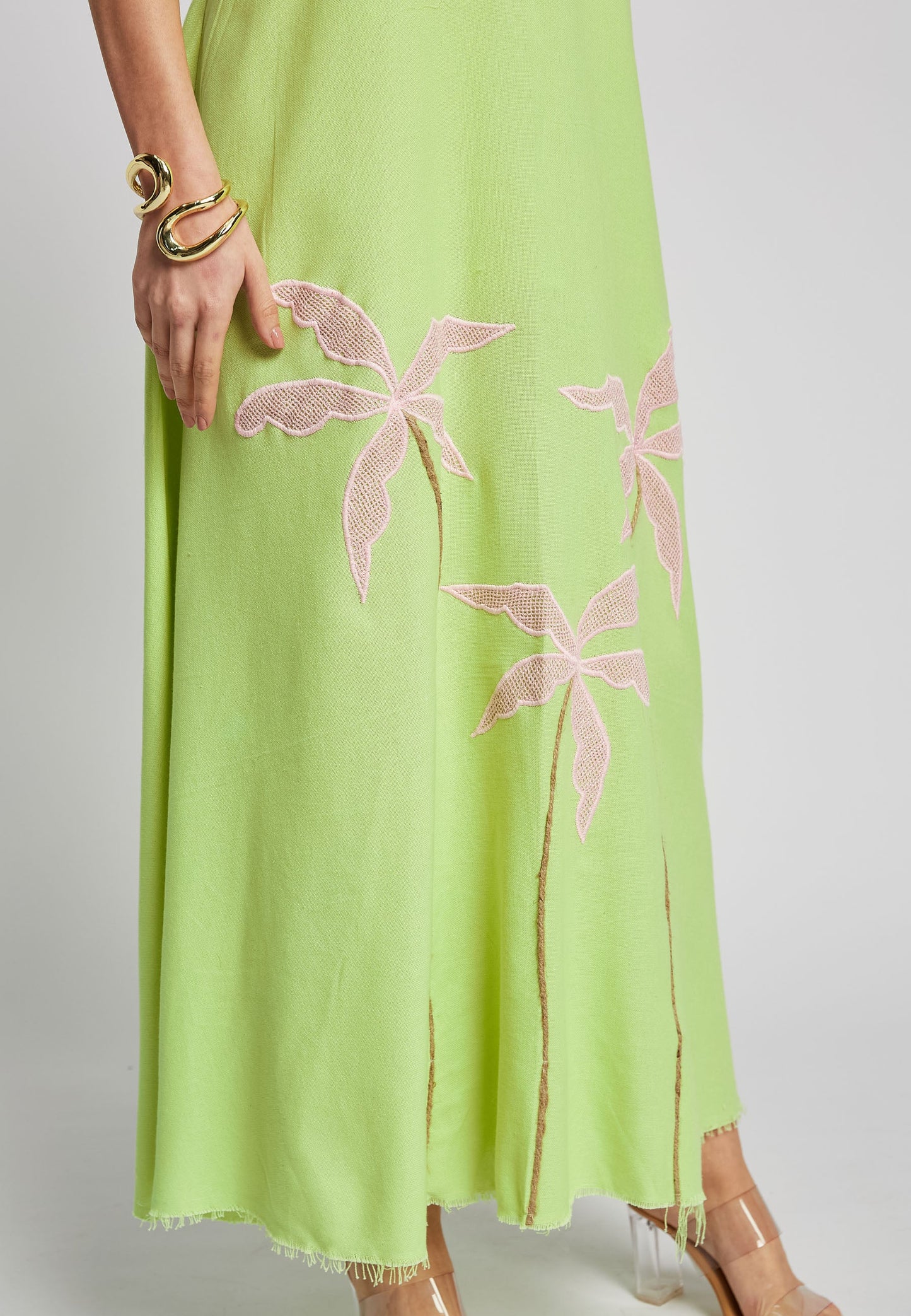 Abito lungo tropicale color lime