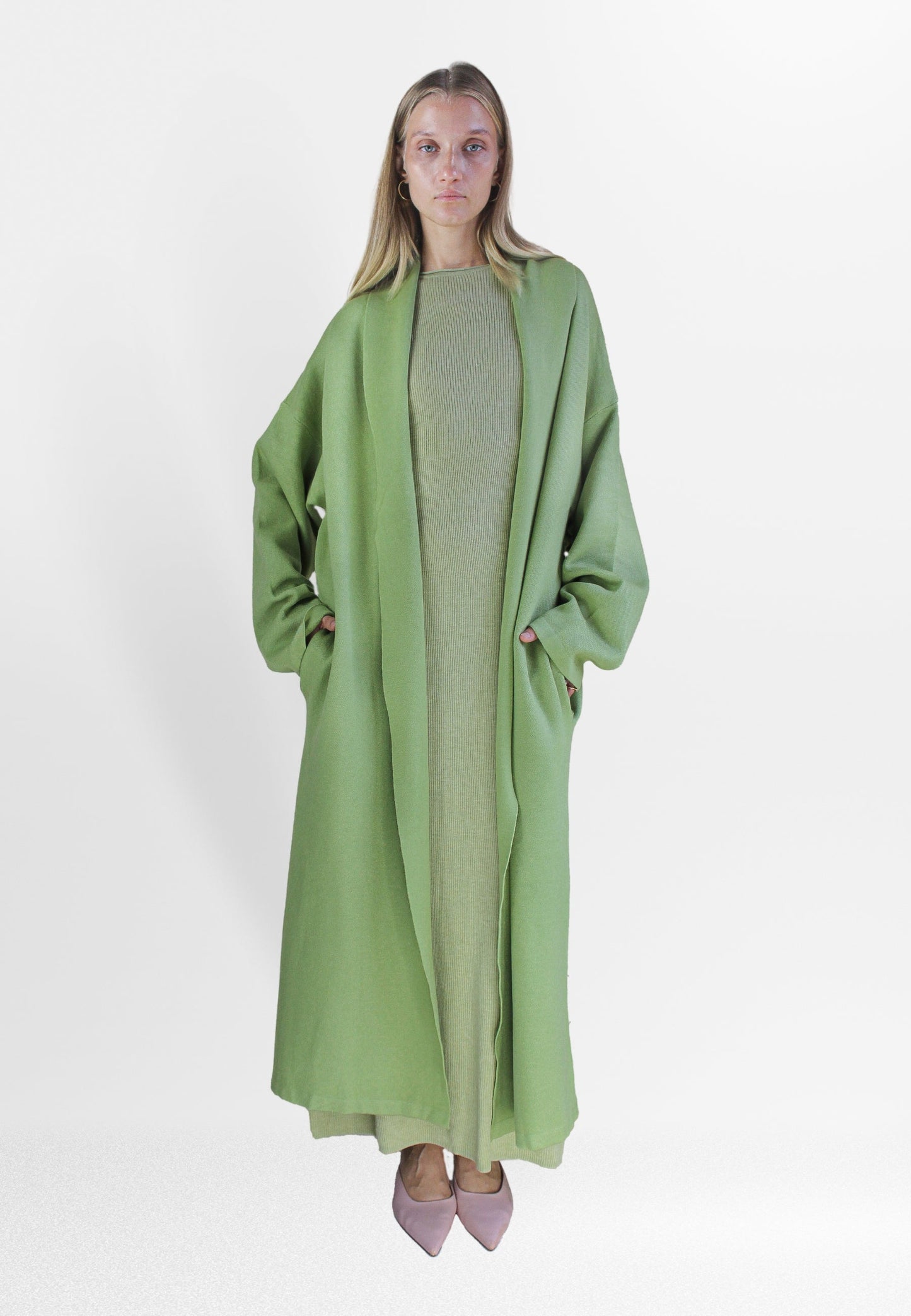 yolanda wool avocado cardigan Bombay Sunset
