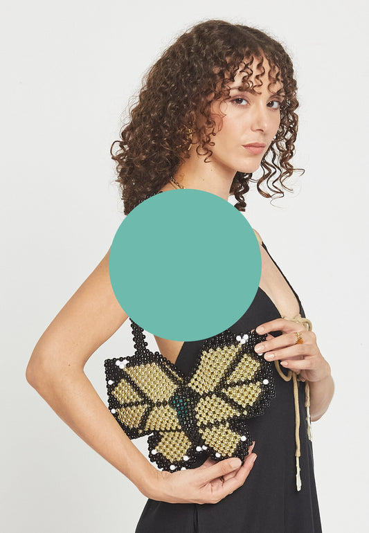 Borsa a mano blu farfalla