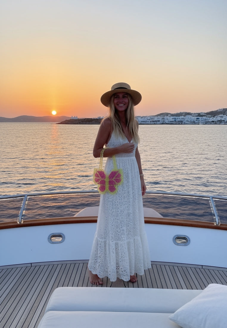 Borsa a mano rosa a forma di farfalla