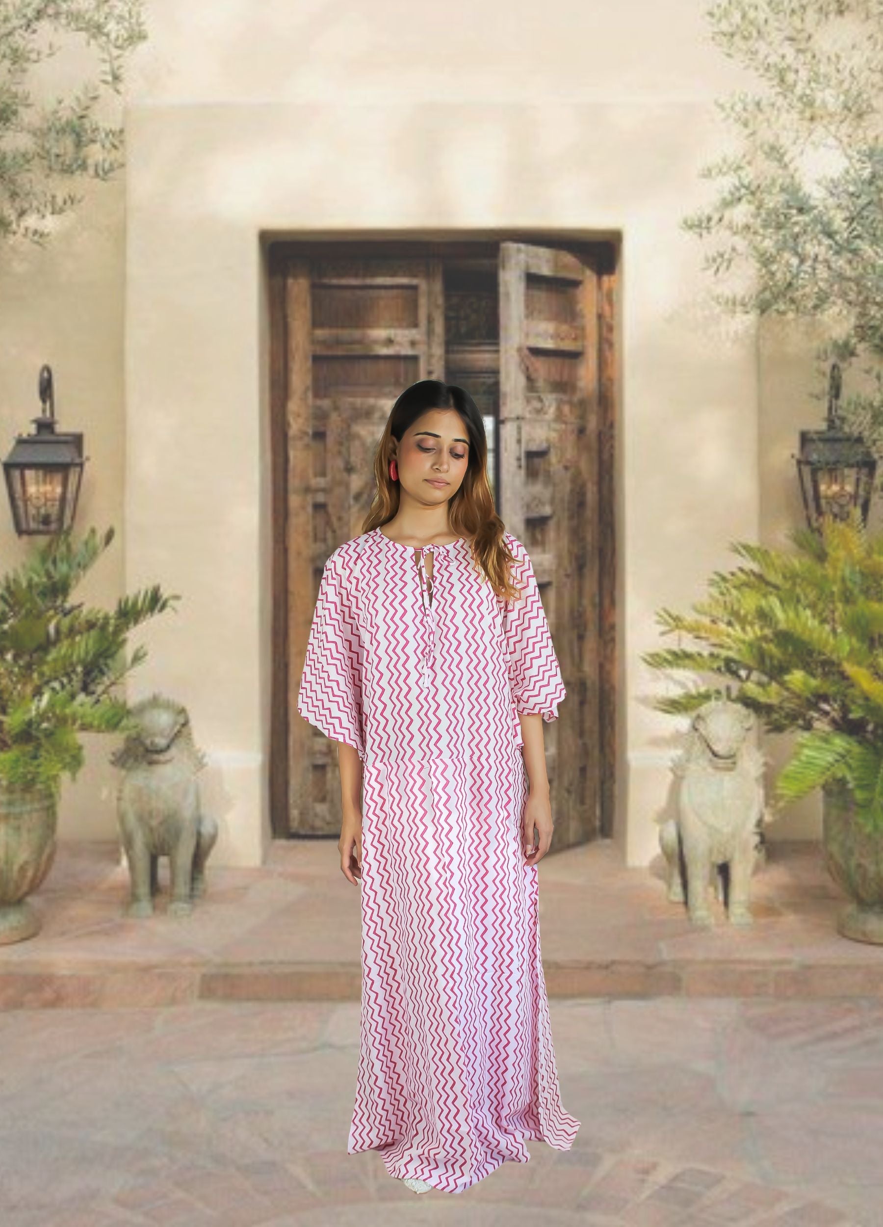 Chevon Rose Pink Zig Zag Dress Bombay Sunset