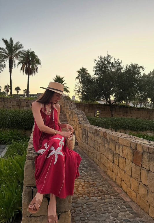 Abito lungo in ciliegio tropicale