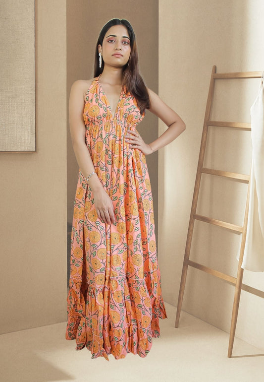 Marigold Backless Tassel Dress Bombay Sunset
