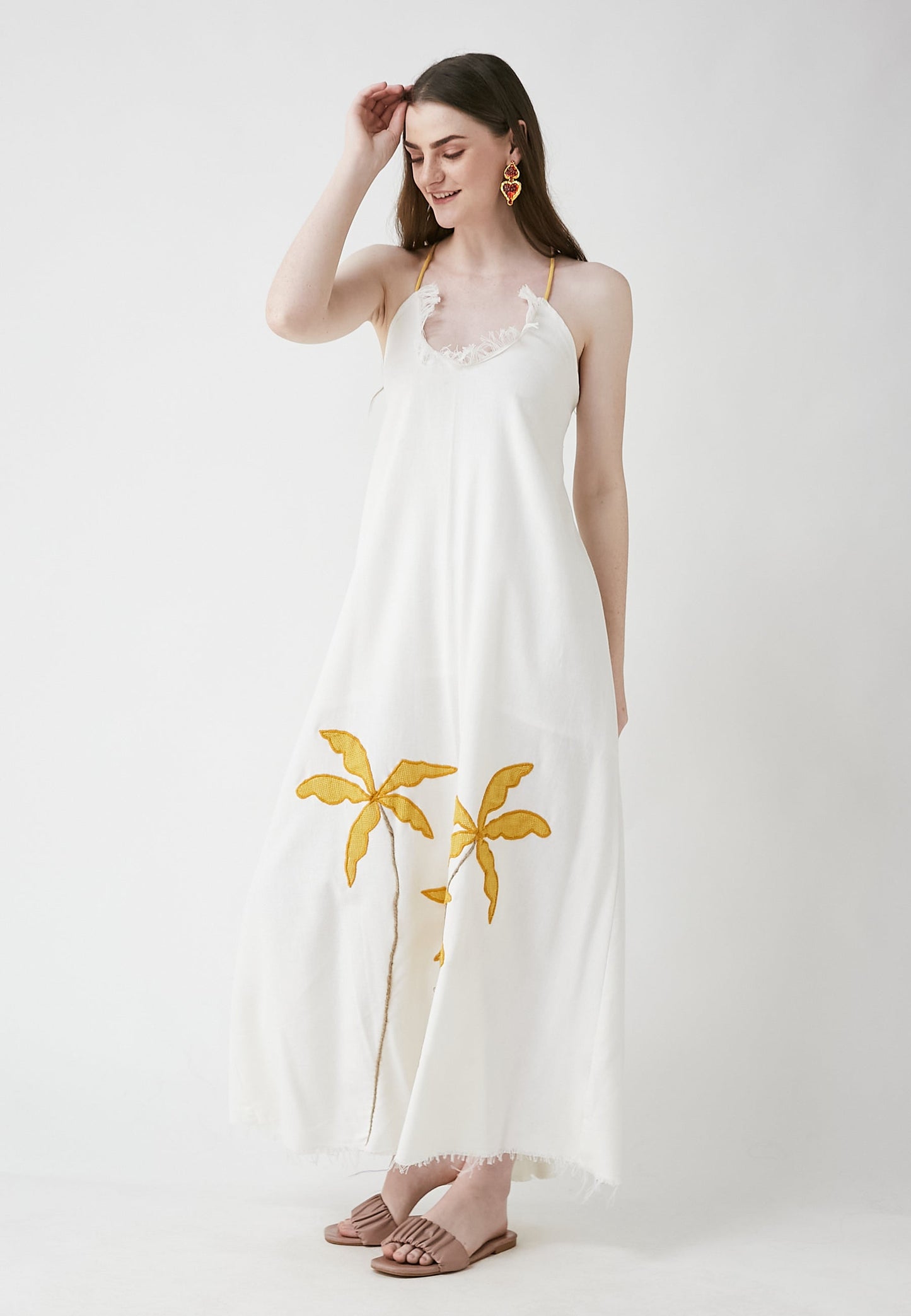 Tropical Long White Dress