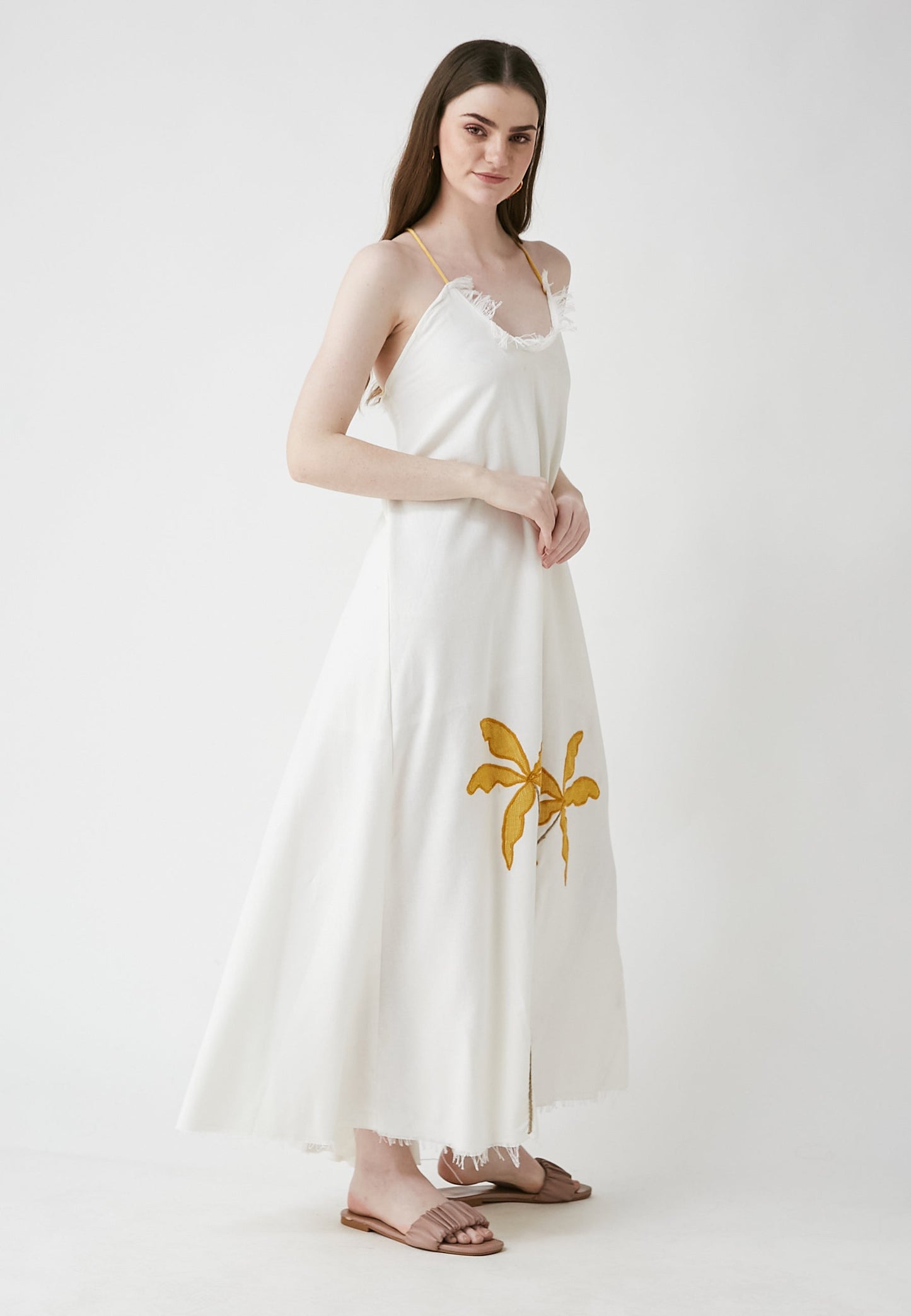 Tropical Long White Dress