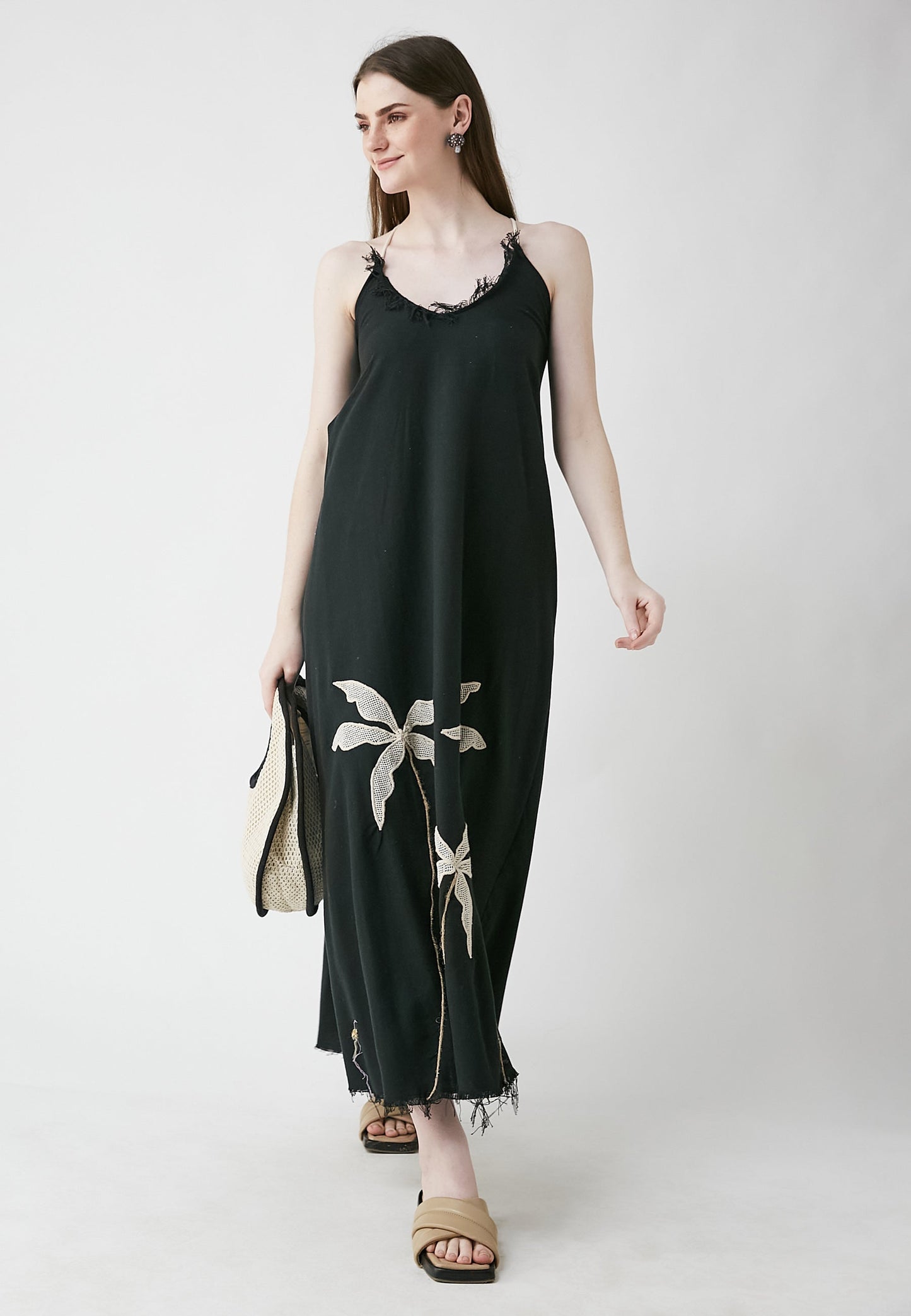 Tropical Long Black Dress