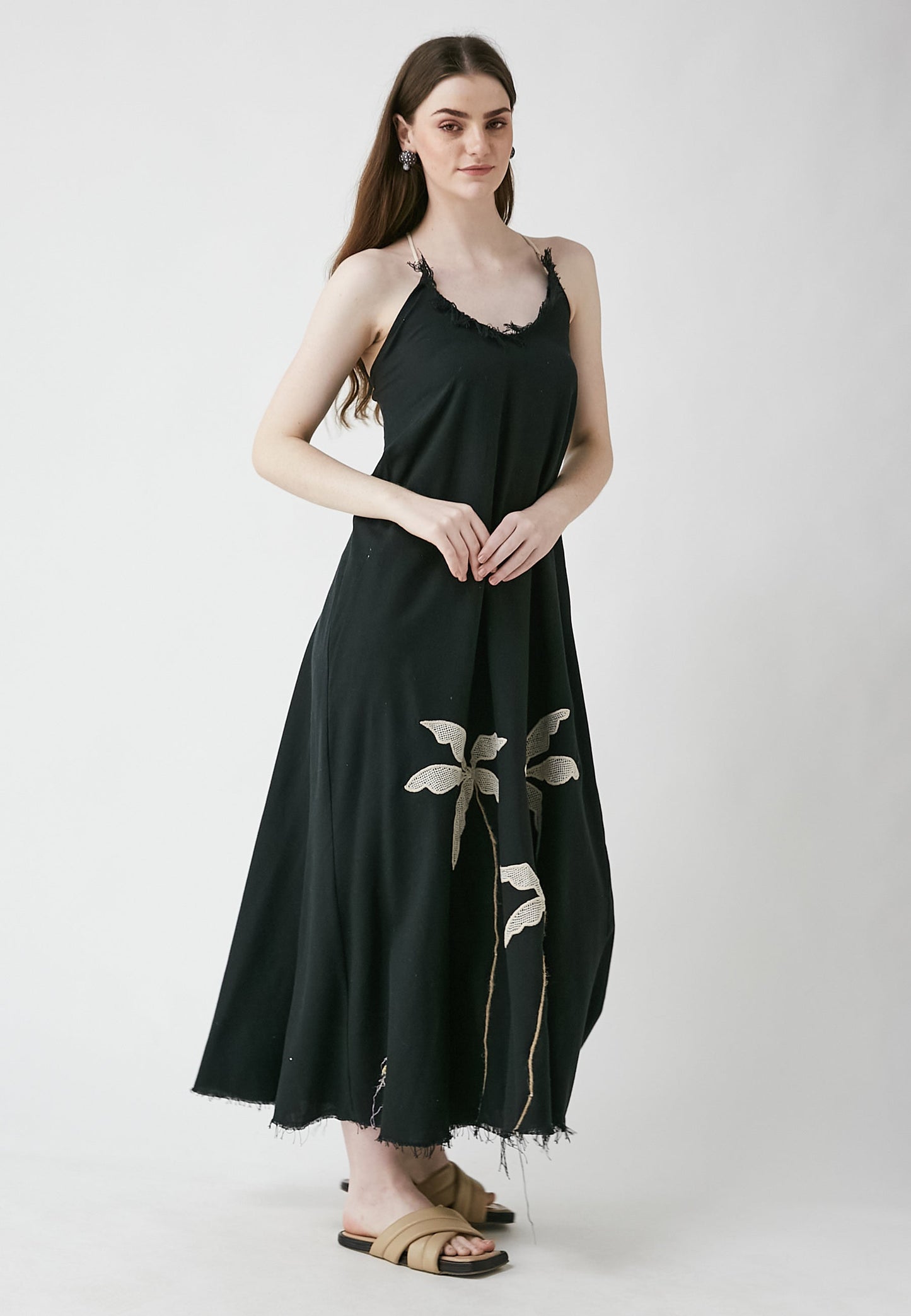 Tropical Long Black Dress