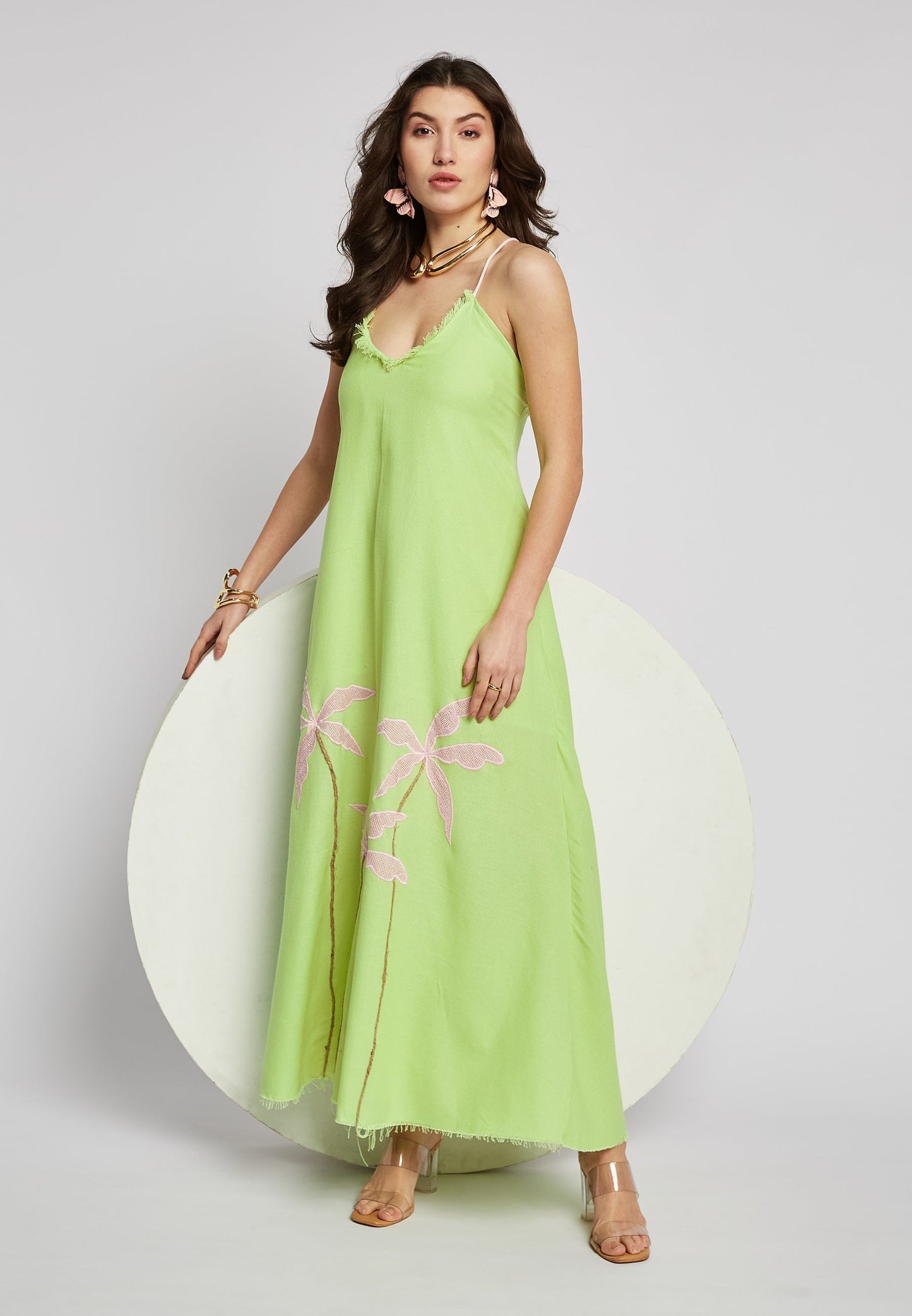 Abito lungo tropicale color lime