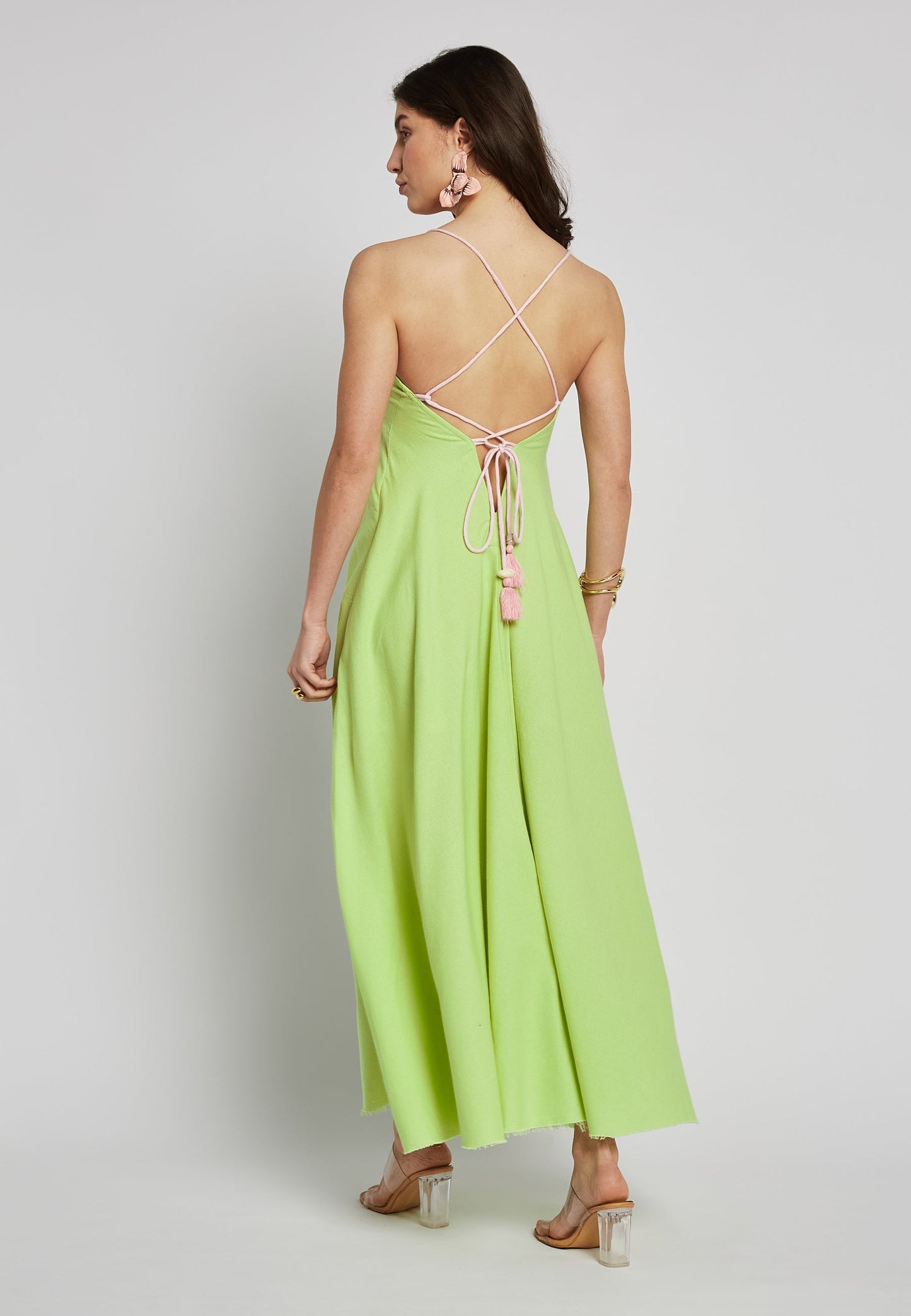 Abito lungo tropicale color lime