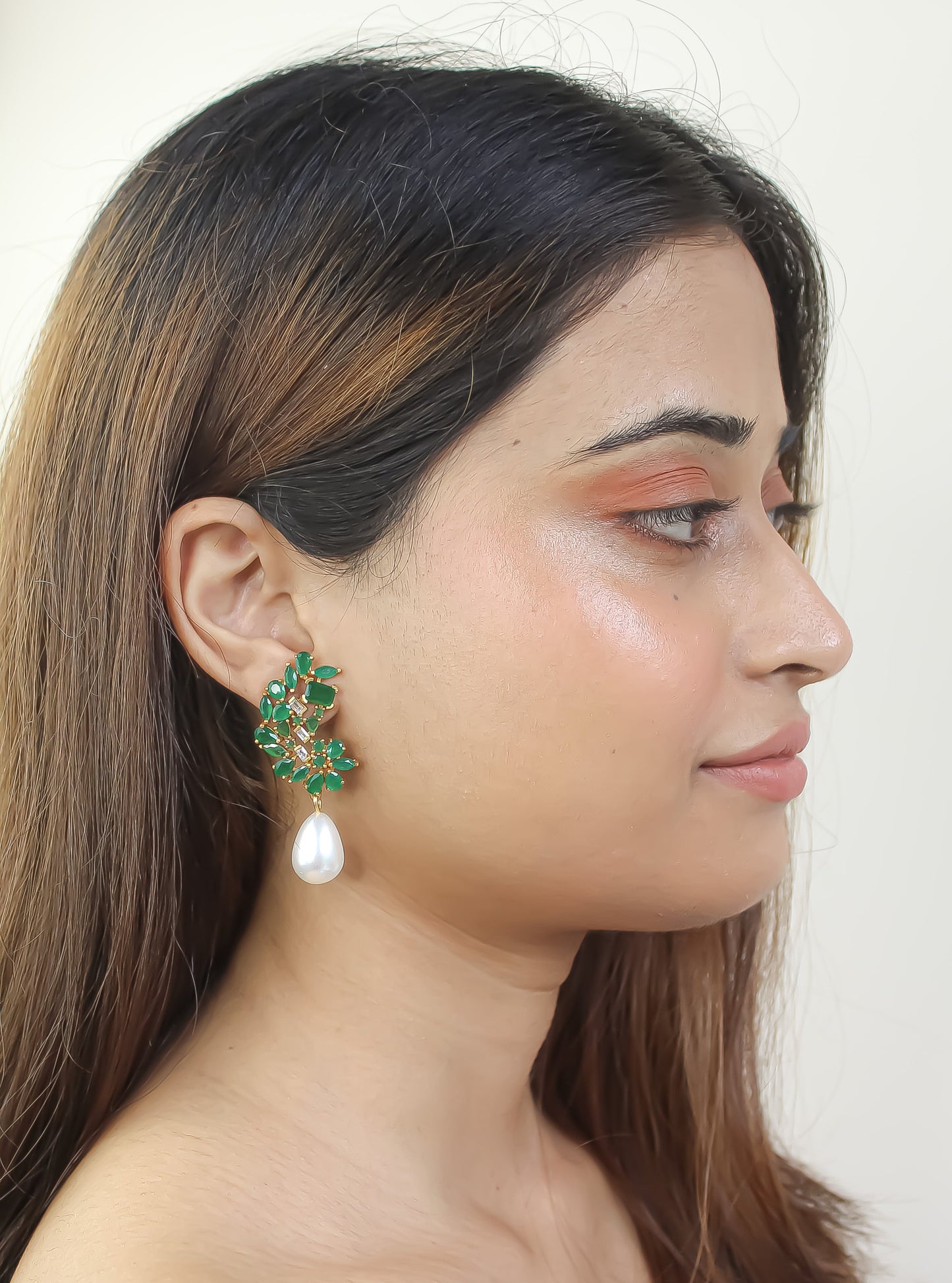 golden frosty pearl earrings Bombay Sunset