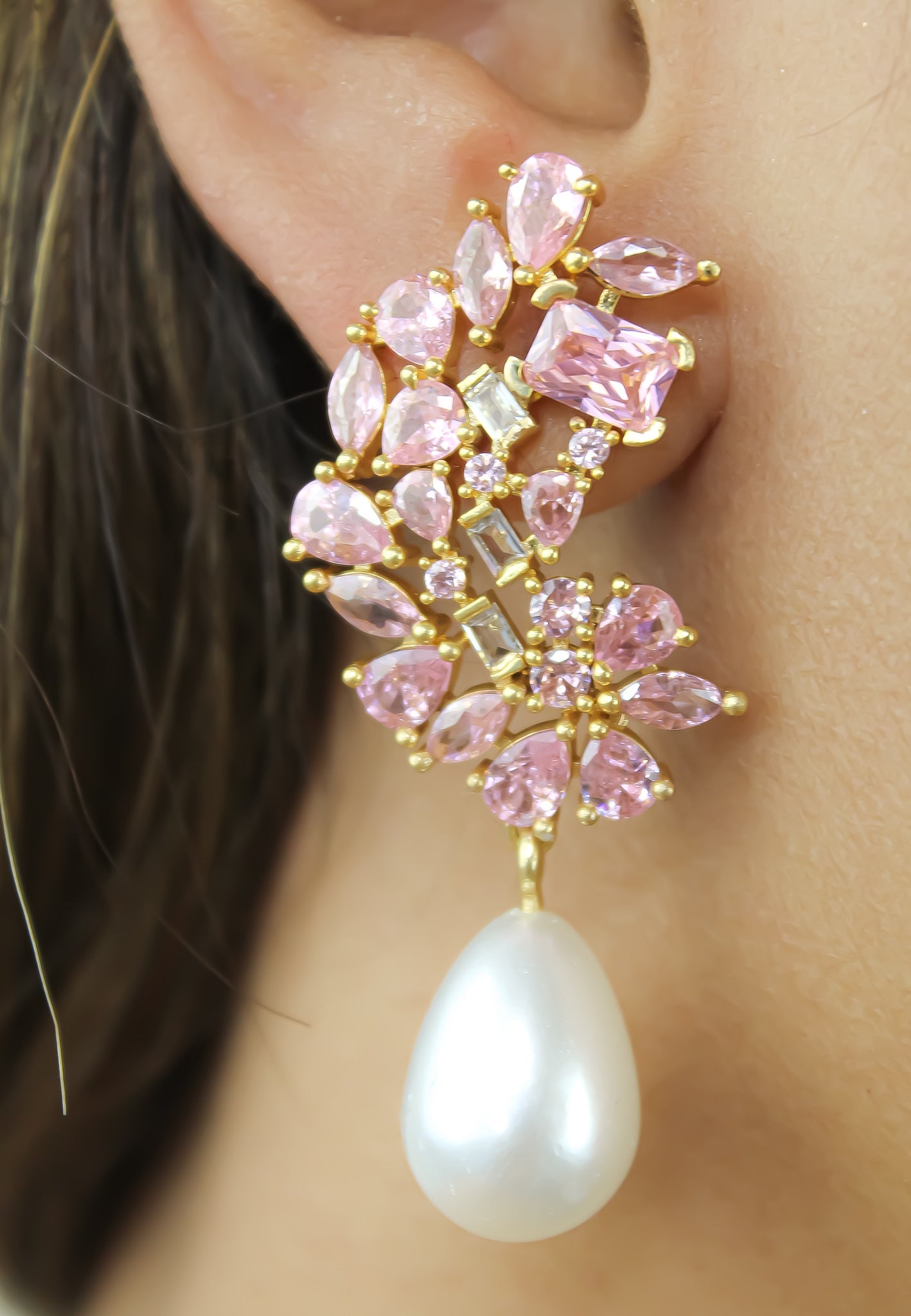 golden frosty pearl earrings Bombay Sunset