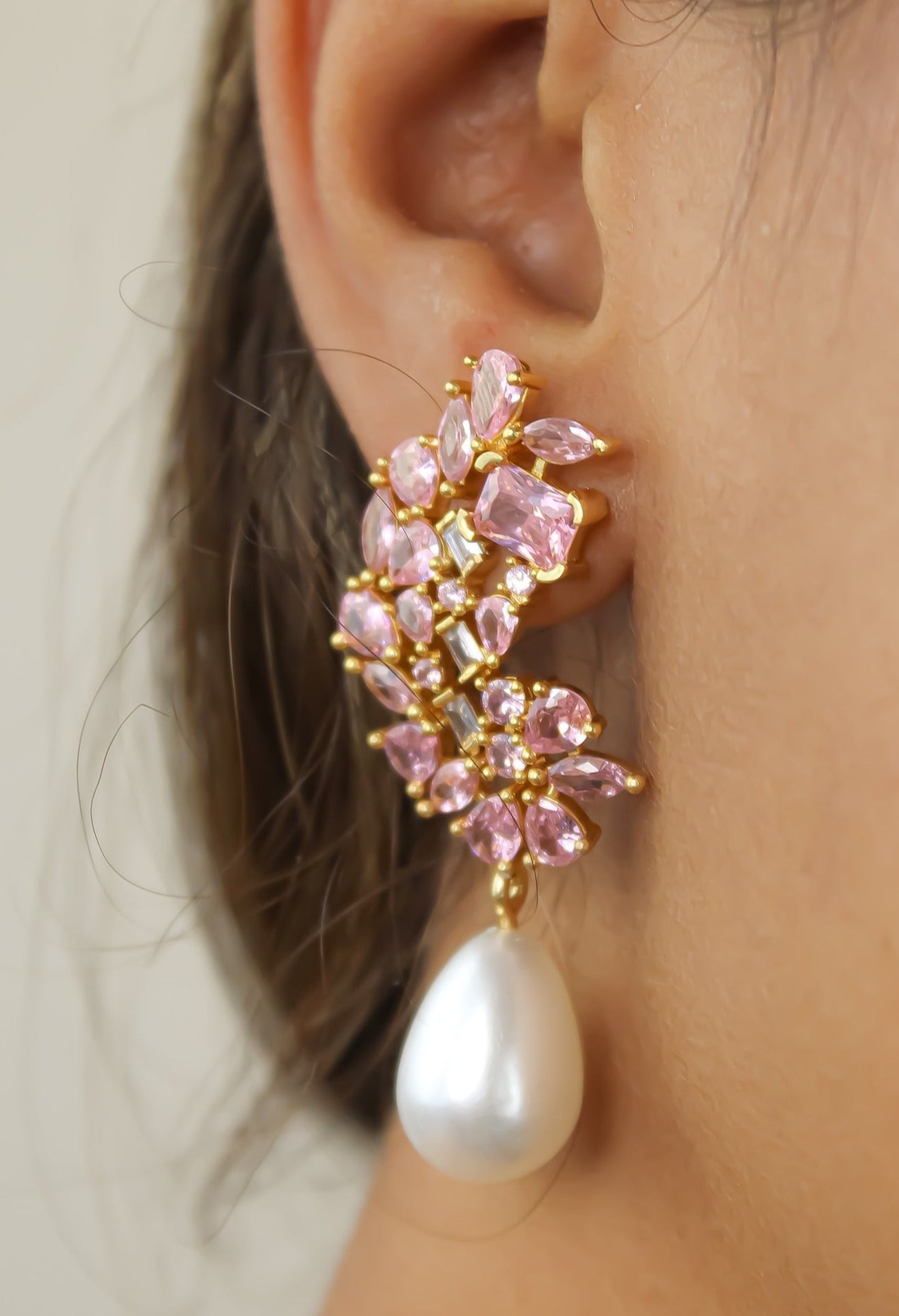 golden frosty pearl earrings Bombay Sunset