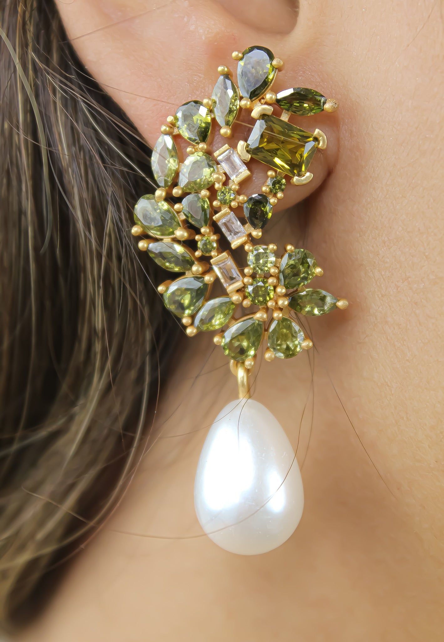 golden frosty pearl earrings Bombay Sunset