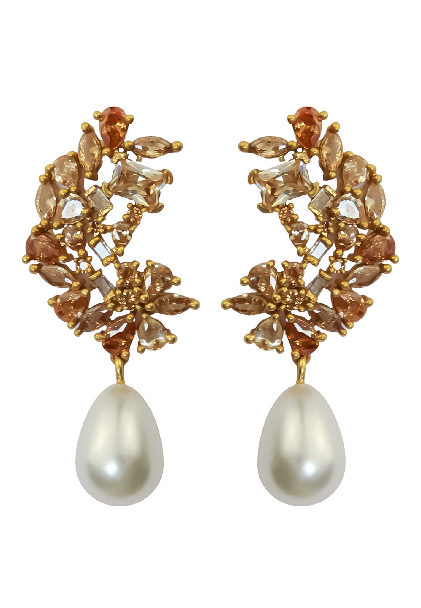 golden frosty pearl earrings Bombay Sunset