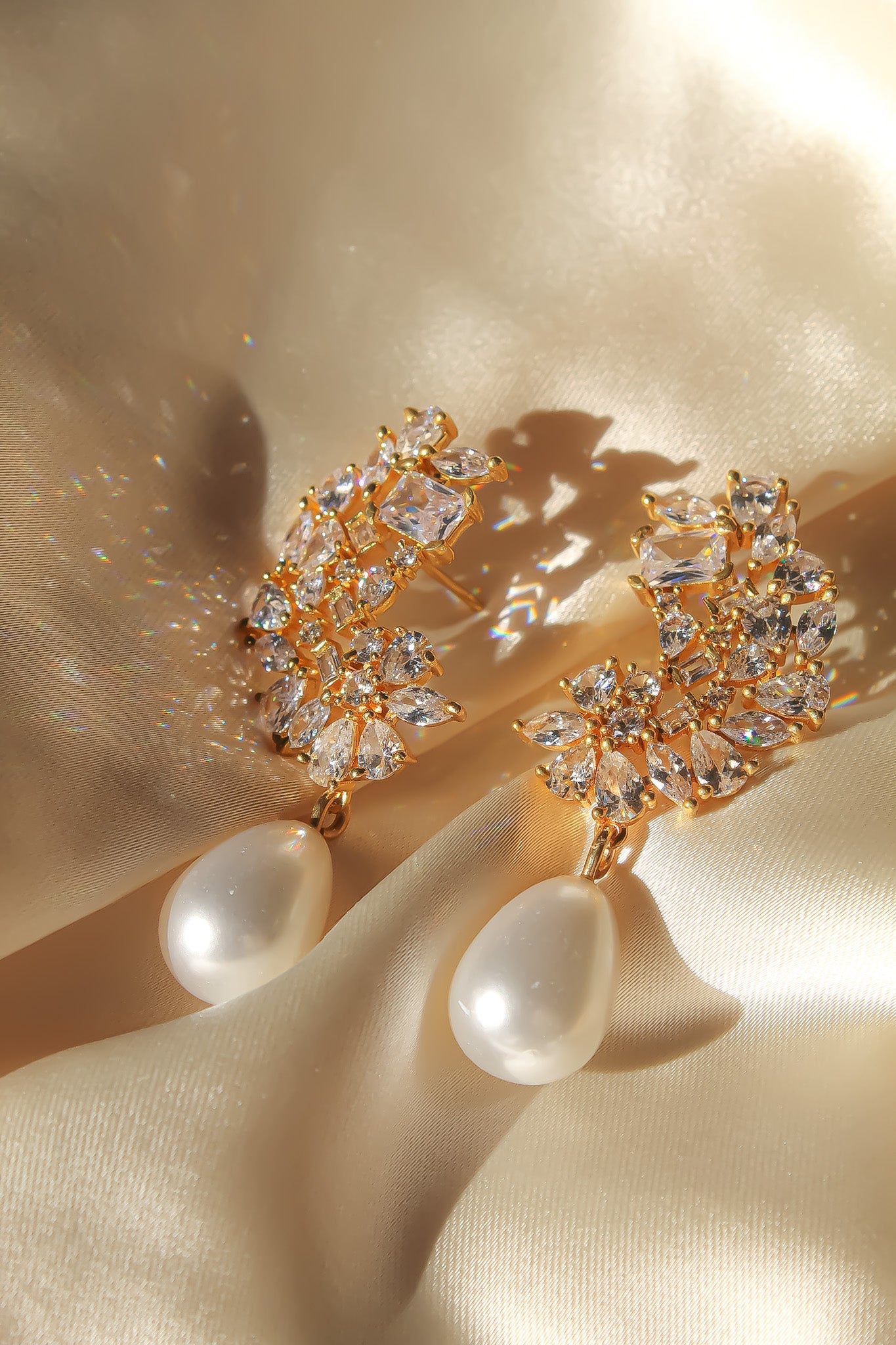 golden frosty pearl earrings Bombay Sunset